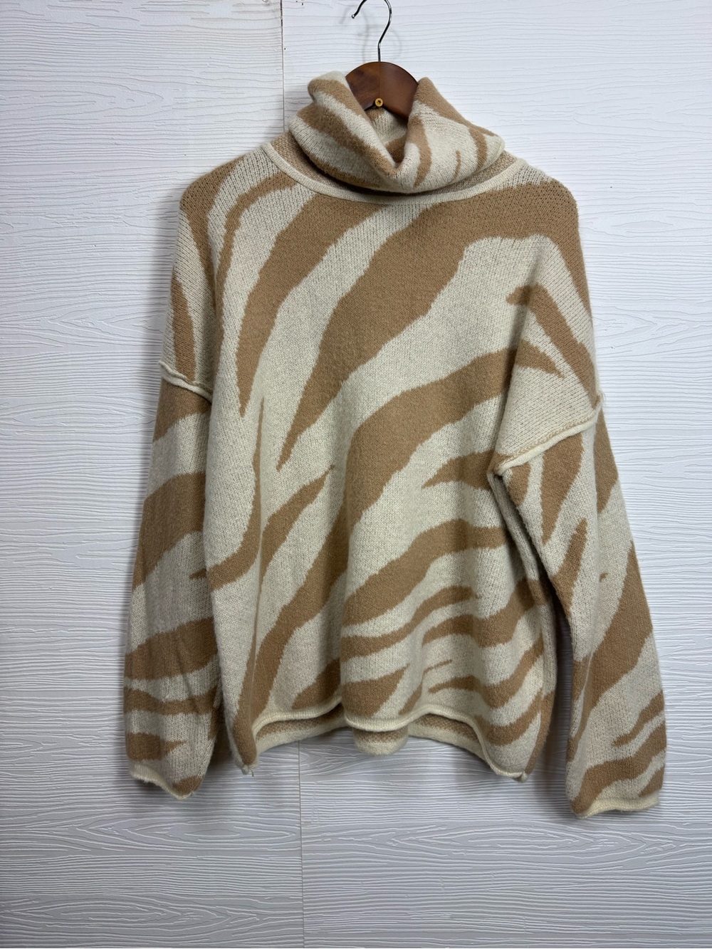 POL Turtleneck Tiger Stripe Sweater in Beige and Cream